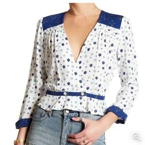 FREE PEOPLE Where We Roam Rayon Print Surplice Cropped Top Boho NWT Size XSmall